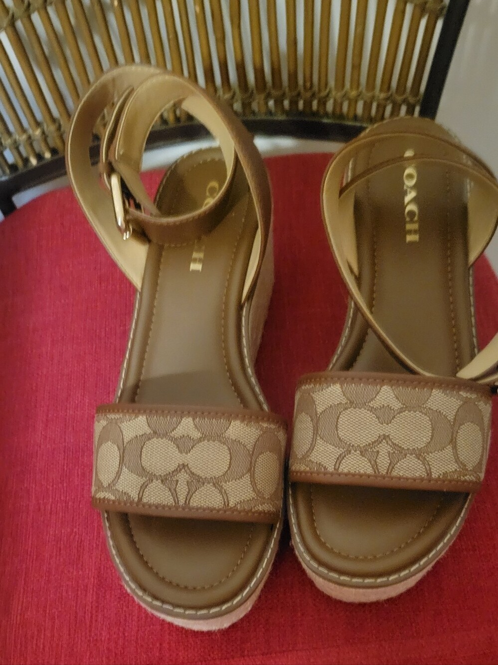Coach Korey Espadrille In Signature Jacquard In Khaki/Saddle NEW Size 9